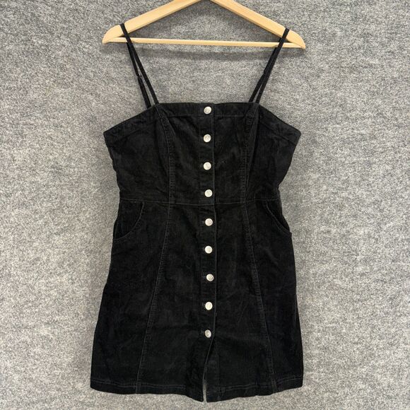 Love Tree Dress Women L Large Black Sheath Short Corduroy Button Sleeveless - Picture 1 of 7
